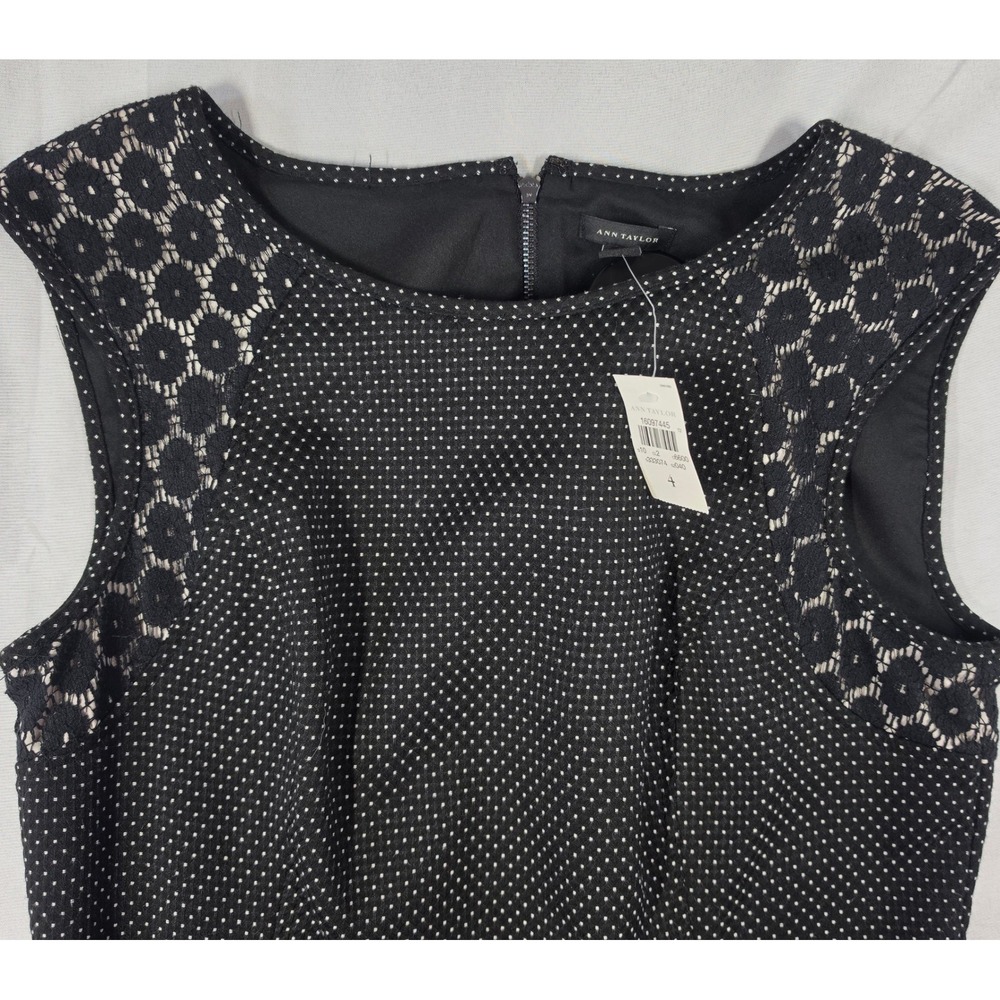 Ann Taylor‎ Sheath Dress Womens 4 Black New Lace Polka Dot Sleeveless Business